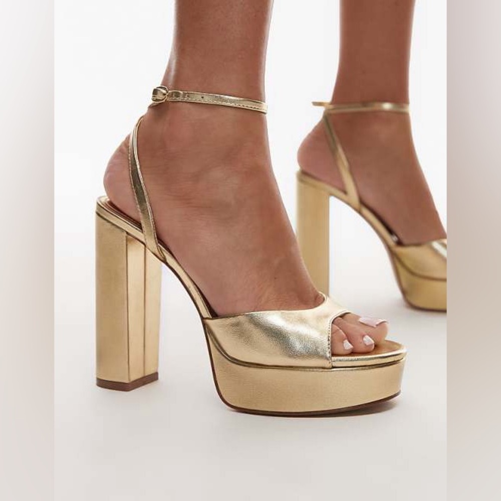 Mango Metallic Gold Platform Heels Size 7